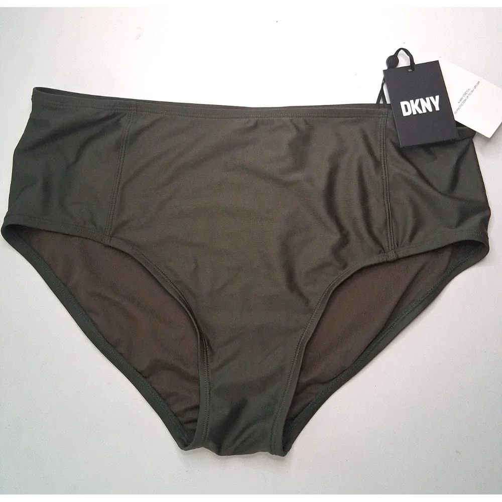 DKNY Women's 2XL Seamed Hips High-Waist Swim bottoms Moss Green NWT MSRP $58